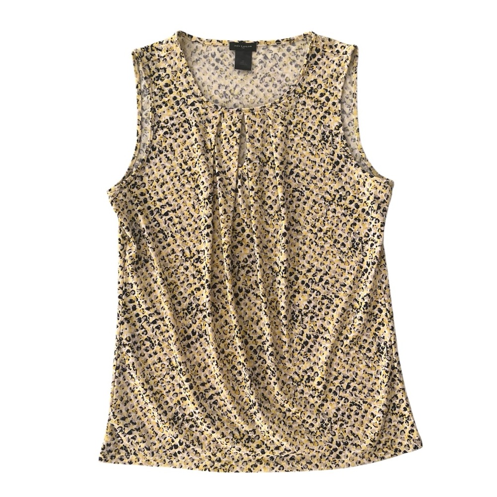 Ann Taylor Yellow Black Animal Print Keyhole Shell Tank Top Blouse M